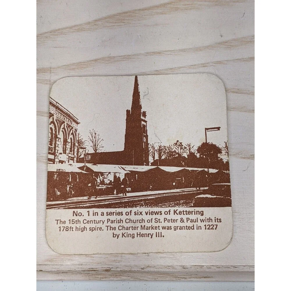 Vtg Kettering Photo Views  Coasters Set of 6 England Barware Pub Coleman Bird AD